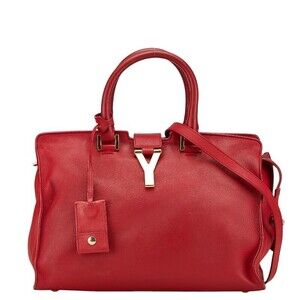 Saint Laurent Cabas Y Line Handbag Shoulder Bag Red Leather